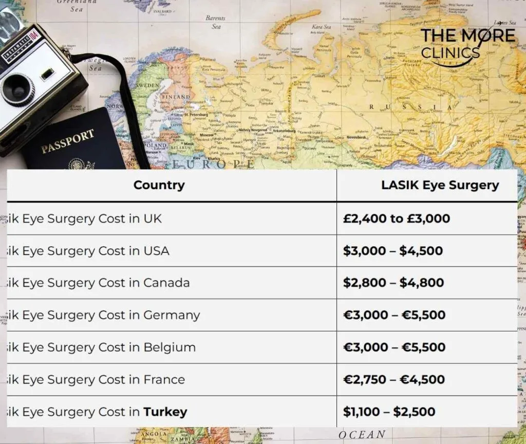 lasik surgery cost in uk, usa, canada, germany and turkey